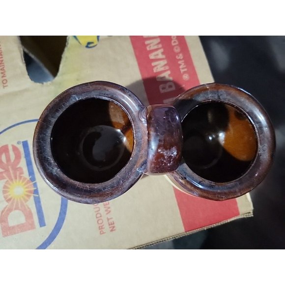 2 Tone Brown Beige Pottery Double Condiment Dish Vintage 6x3in Grannycore - Picture 3 of 8